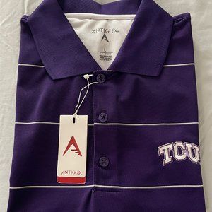 Antigua L TCU Horned Frogs Purple SS Desert Dry Polo NWT
